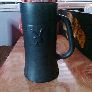 VINTAGE 1970 BLACK MATTED/FROSTED GLASS  PLAYBOY GLASS MUG